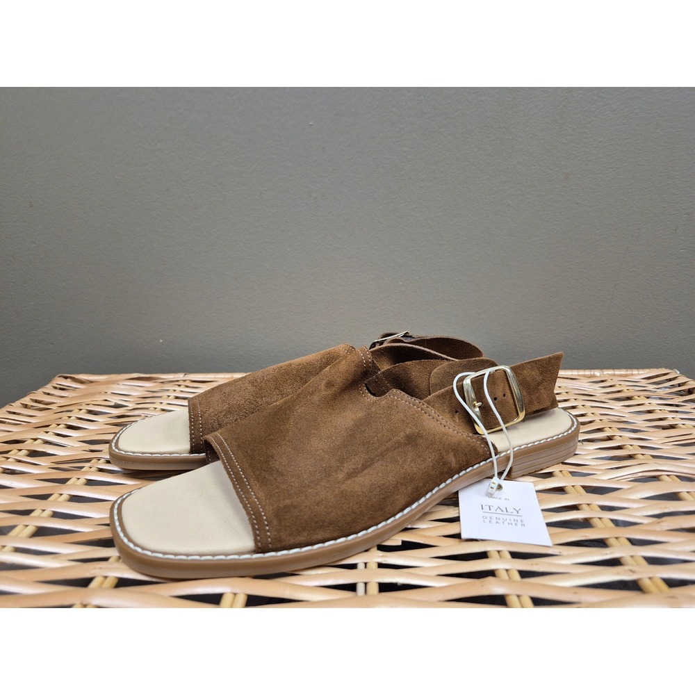 Avelini Brown Suede Slingback Sandals Size 9.5 Made in Italy Leather Square Toe